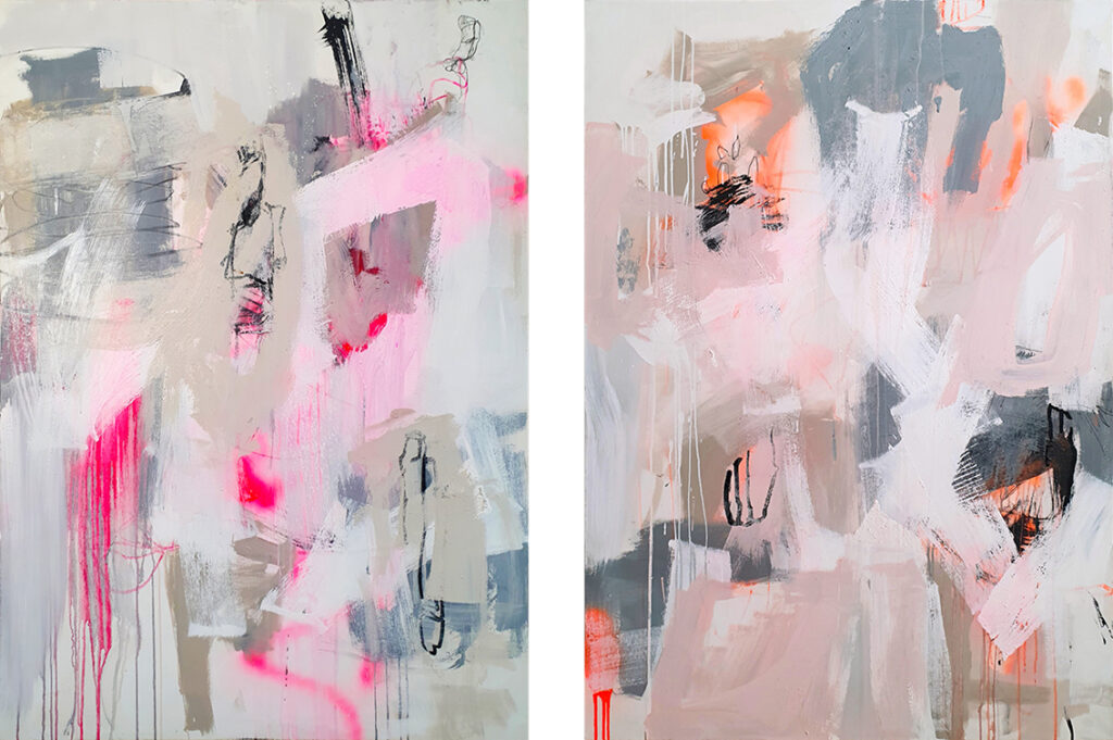 Bildstörung pink+orange, 140 x 100 cm